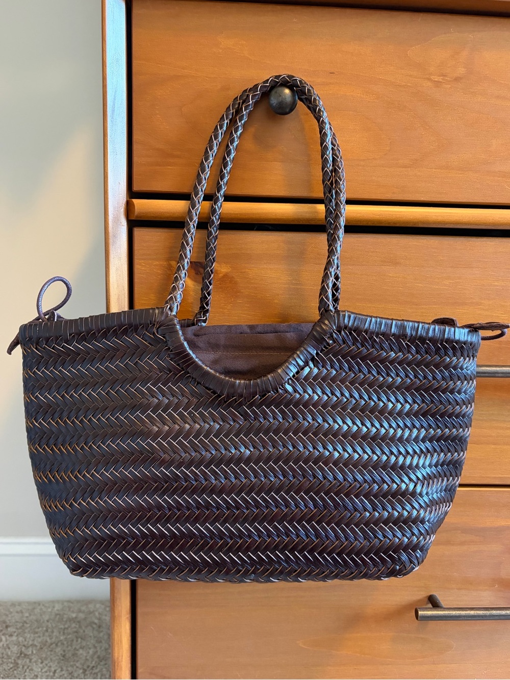 New Dragon Diffusion Nantucket Inspired Genuine Leather Woven Tote Bag Brown - Picture 8 of 8